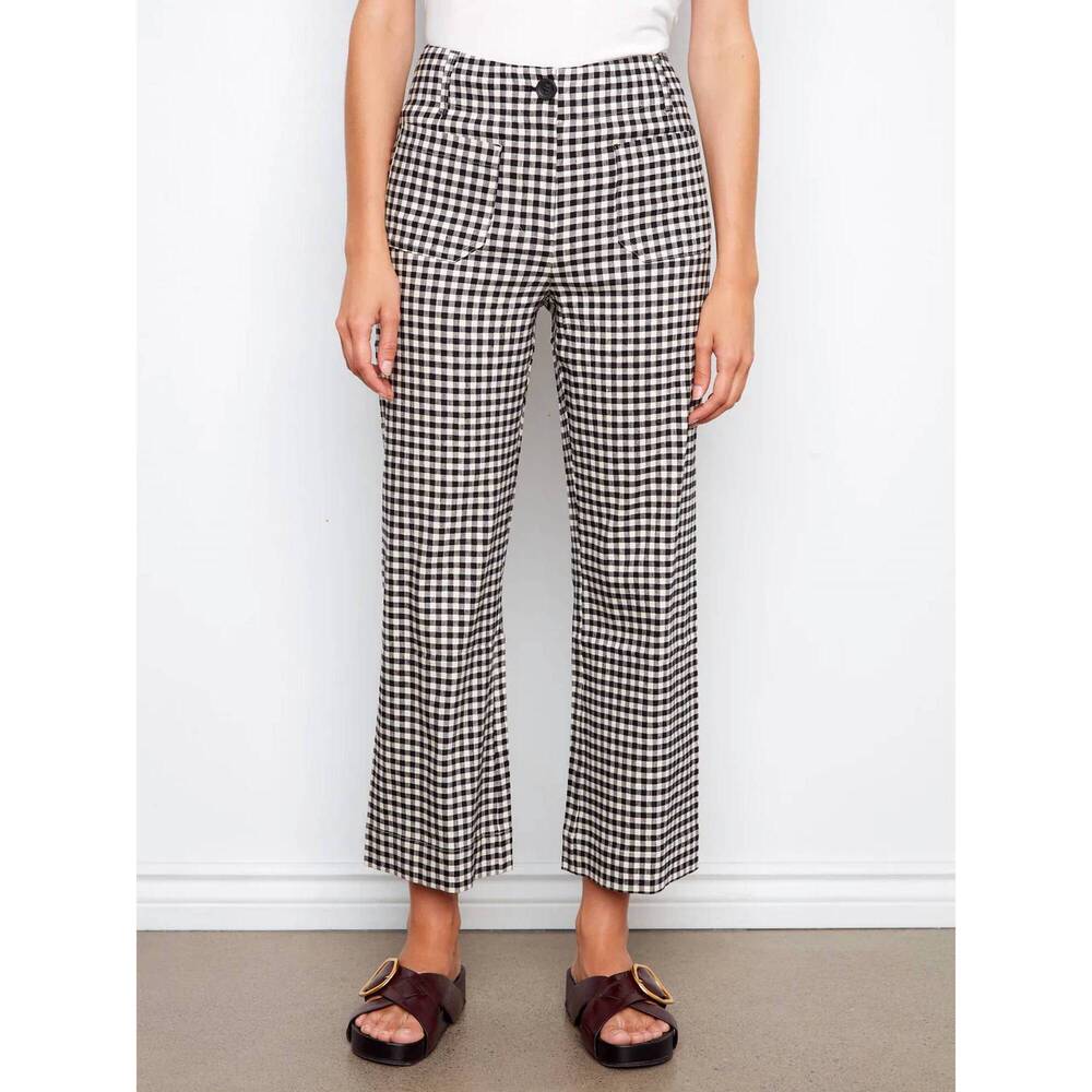 NEW CHARLIE B gingham cropped linen blend pants in vichy checkered